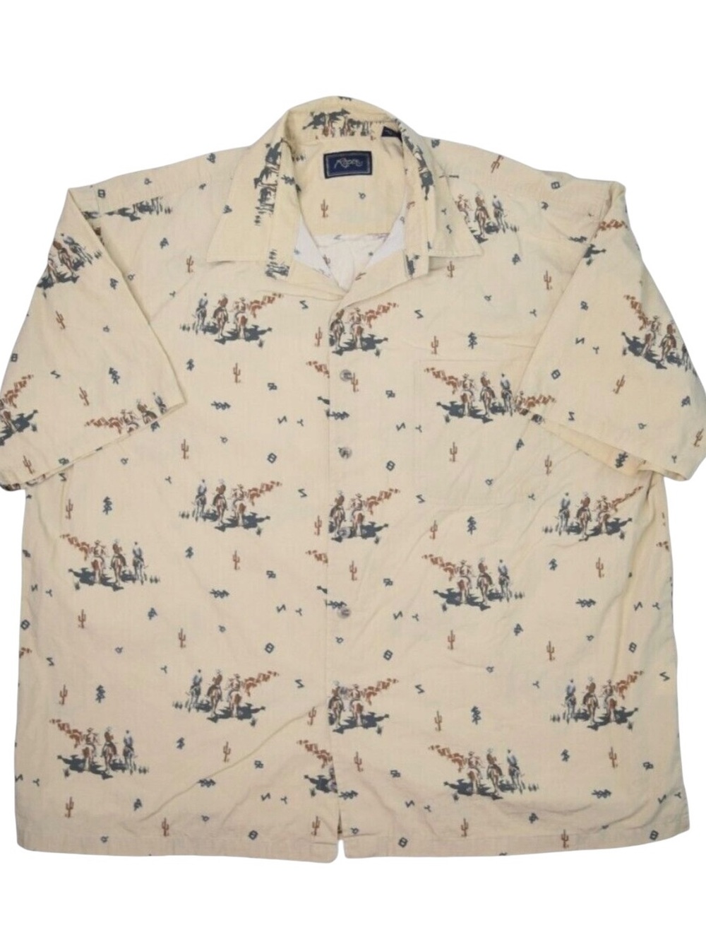 Vintage Roper Cream Short-Sleeve Western Print Button-Down Shirt UNISEX